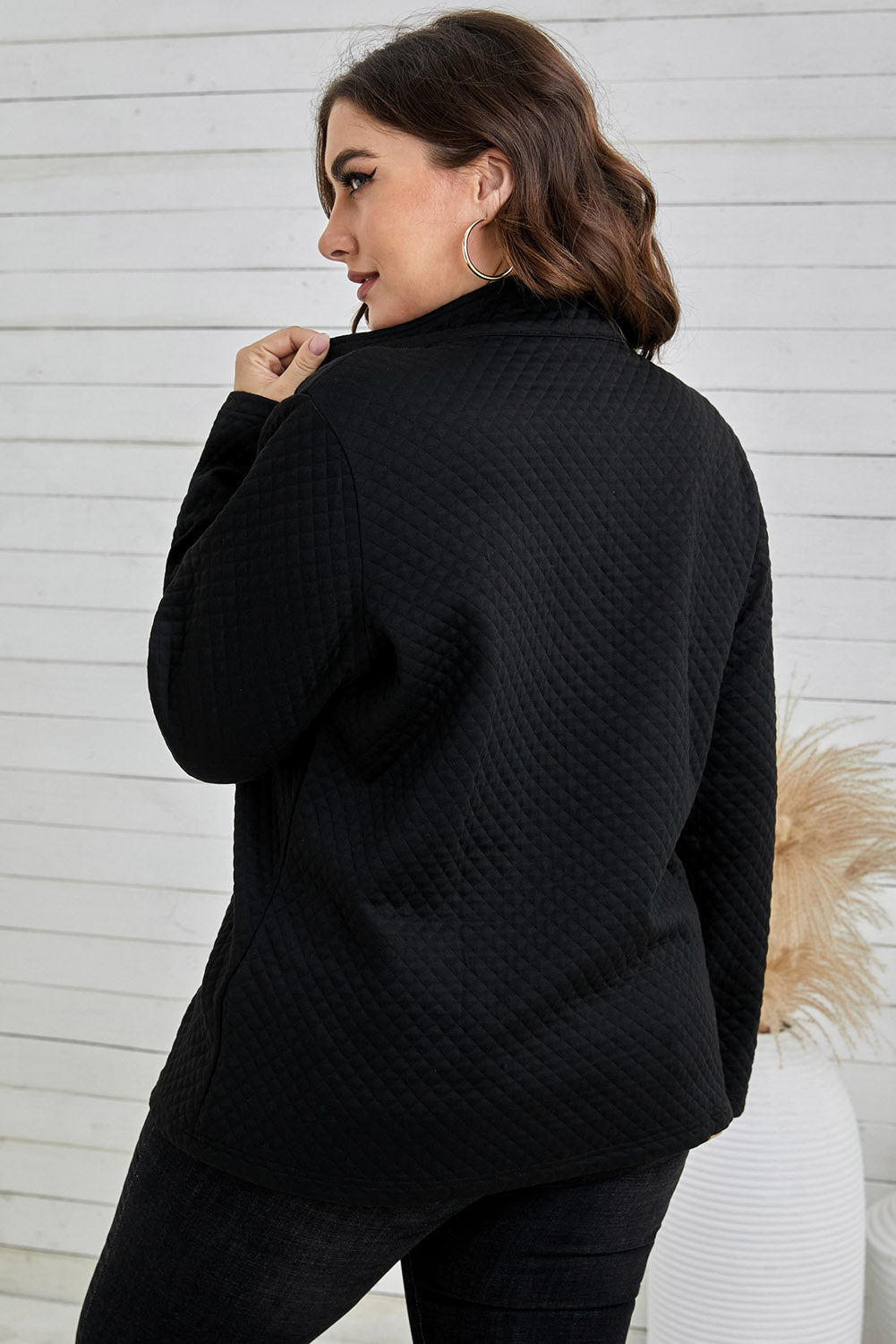 Plus Size Quilted Quarter-Snap Sweatshirt