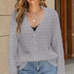 Openwork Flounce Sleeve Button-Up Fuzzy Cardigan