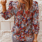 Printed Tie Neck Flounce Sleeve Top