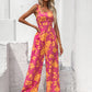 Floral Square Neck Cutout Tie Back Jumpsuit