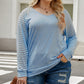 Plus Size Sheer Striped Sleeve V-Neck Top
