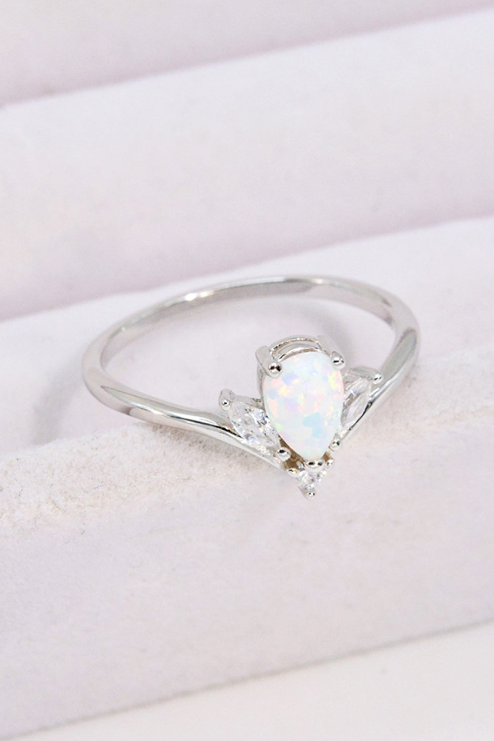 Modern Style Opal Platinum-Plated Ring