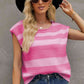 Striped Round Neck Cap Sleeve Knit Top