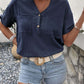 Buttoned Notched Neck Cuffed Sleeve Blouse