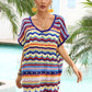Rainbow Stripe Scalloped V-Neck Cover-Up Dress