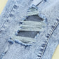 Acid Wash Belted Button Fly Distressed Jeans