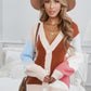 Color Block Button-Up Dropped Shoulder Plunge Cardigan
