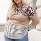 Plus Size Mixed Print Color Block Curved Hem Top