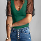 Spliced Mesh Puff Sleeve Blouse