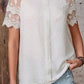 Swiss Dot Spliced Lace Round Neck Blouse