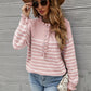 Striped Half-Button Frill Trim Sweater