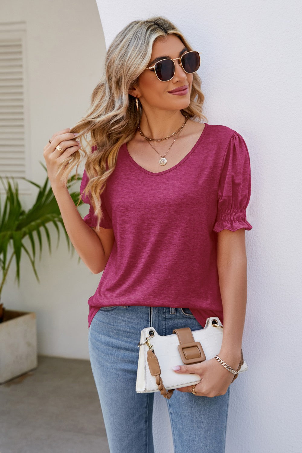 Flounce Sleeve V-Neck Tee