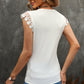 Lace Trim V-Neck Capped Sleeve Top