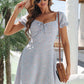 Ditsy Floral Tie Front Flounce Sleeve Dress