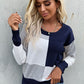 Color Block Ribbed Trim Round Neck Knit Pullover