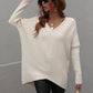 Ribbed V-Neck Open Back Tunic Sweater