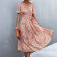 Printed V-Neck Flutter Sleeve Belted Dress