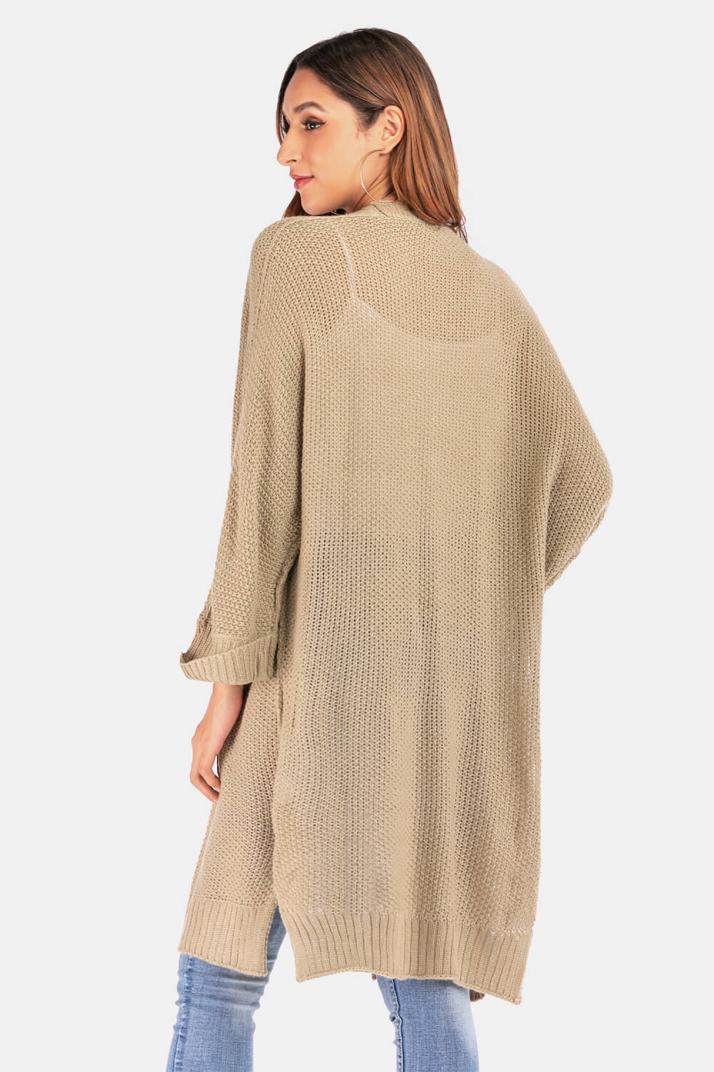Open Front Slit Exposed Seam Cardigan