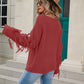 Tassel Detail Rib-Knit Round Neck Sweater