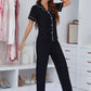 Contrast Piping Lapel Collar Short Sleeve Top and Pants Pajama Set