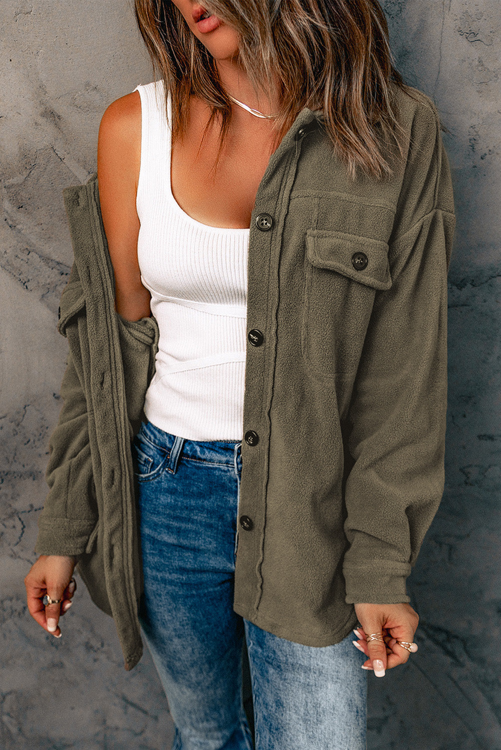 Turn Down Collar Buttoned Shirt Jacket