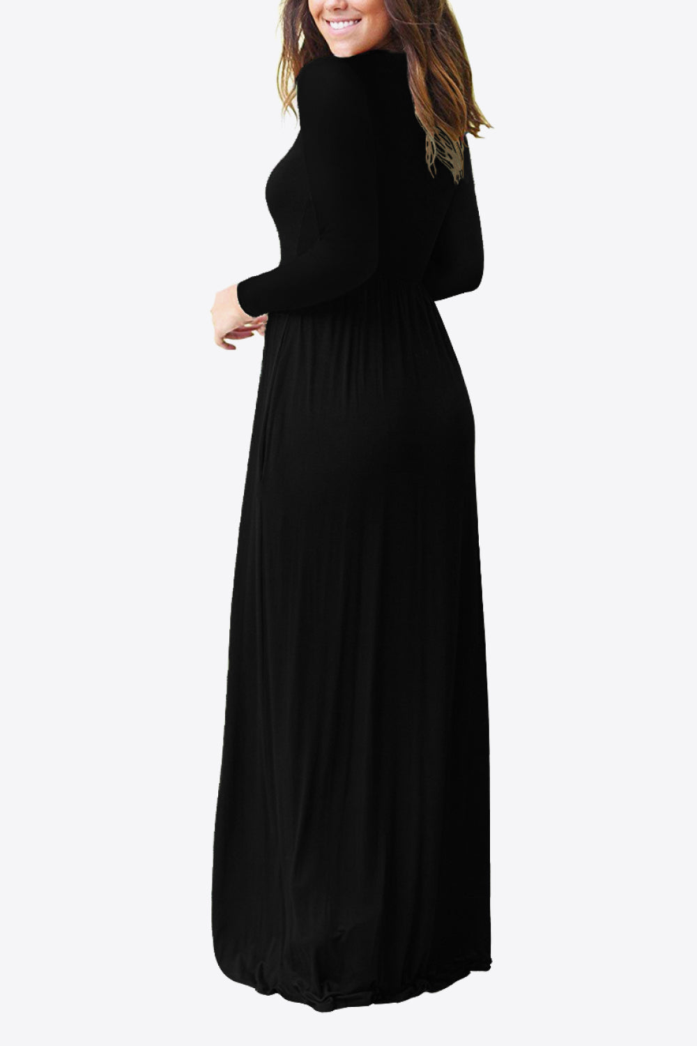 Round Neck Empire Waist Pocket Dress