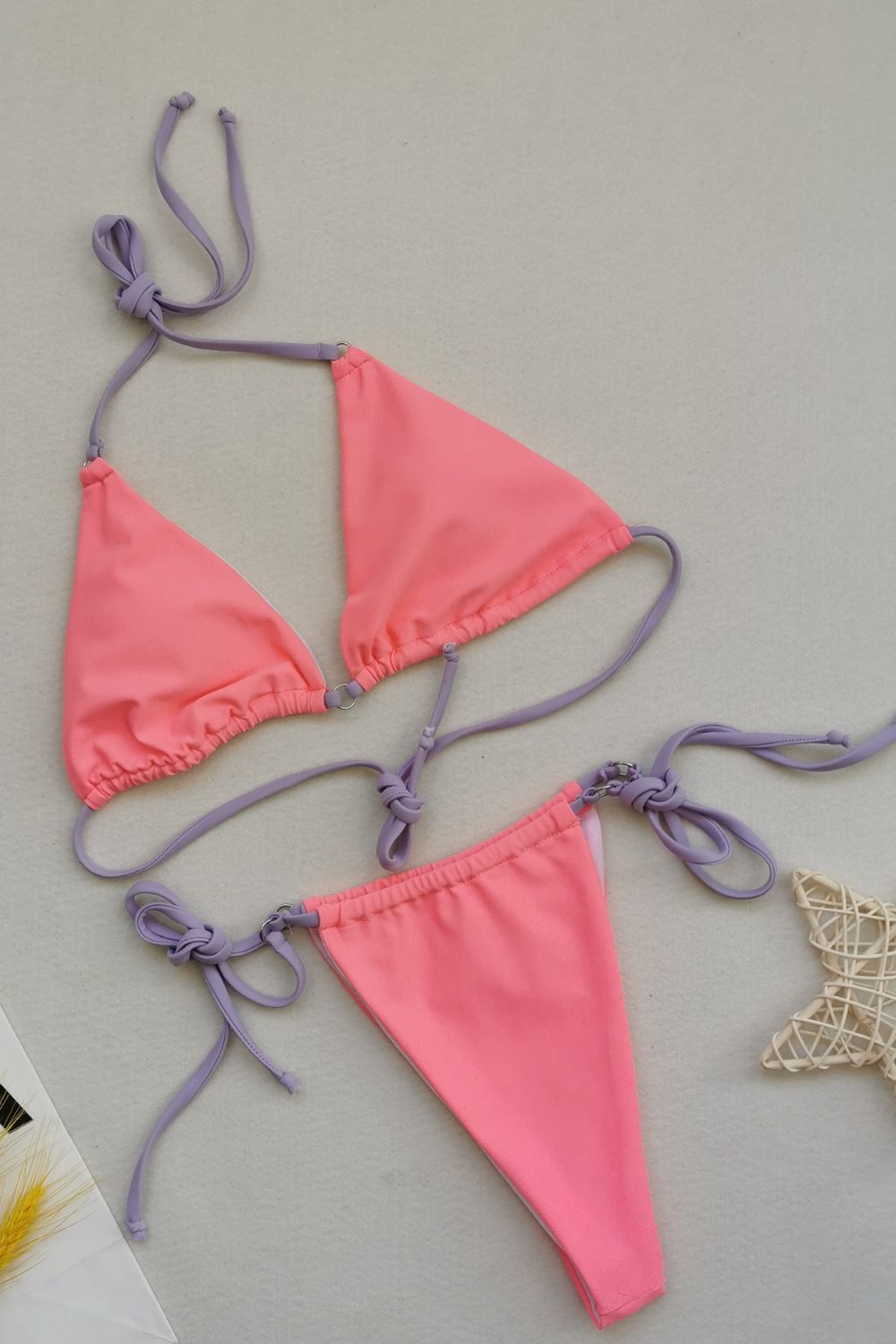 Side Tie Halter Neck Backless Bikini Set