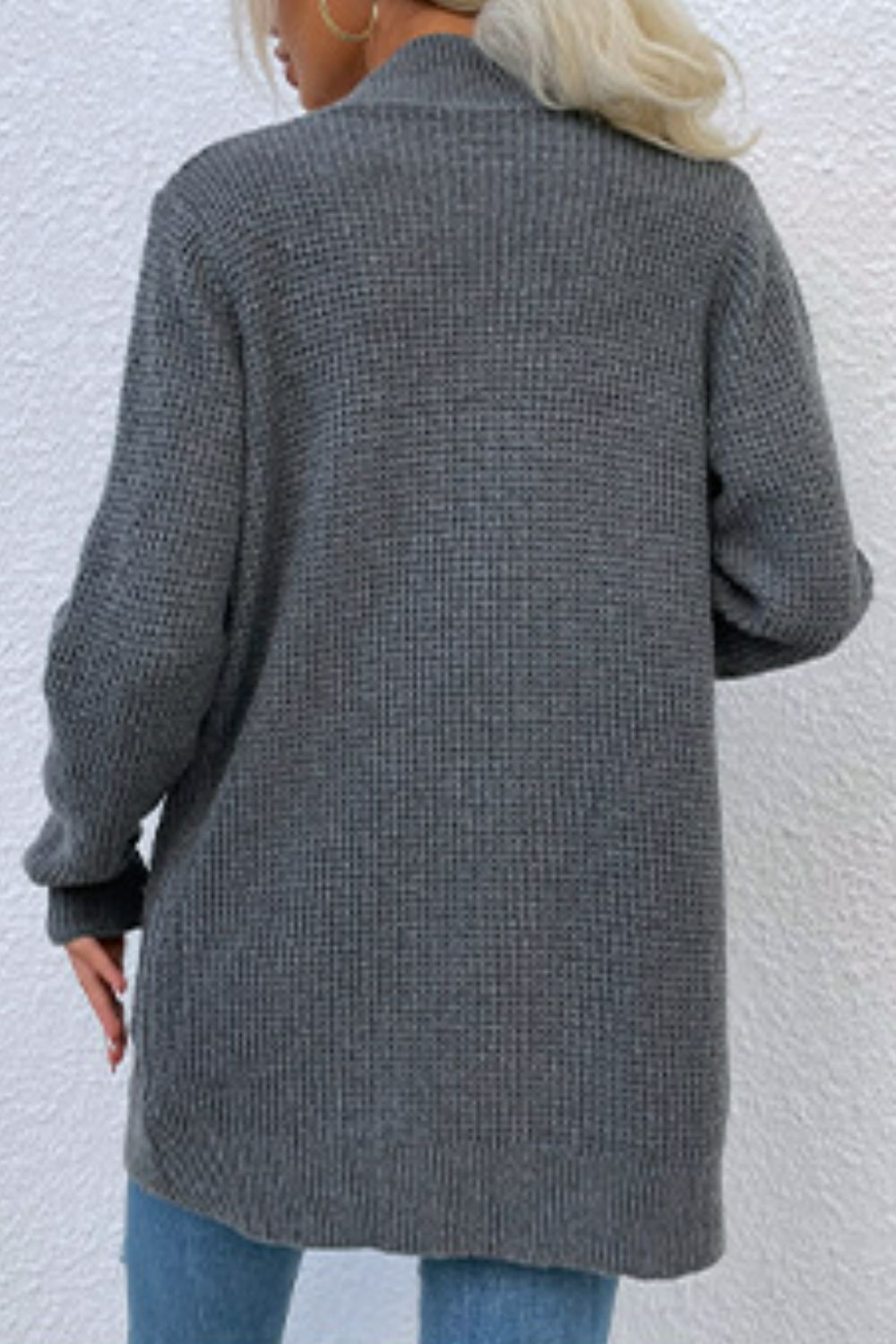 Ribbed Trim Longline Cardigan with Pockets