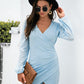 Contrast Mesh Sleeve Wrap Front Dress