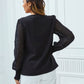 Half-Zip Smocked Balloon Sleeve Blouse