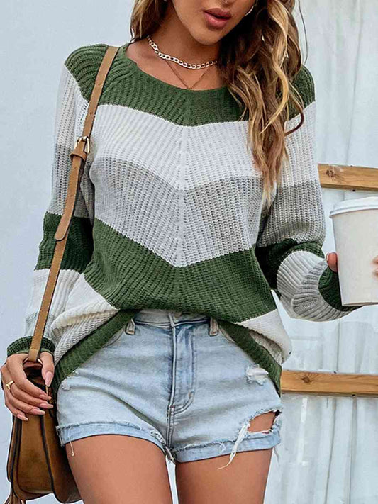 Color Block Rib-Knit Sweater - Deals DejaVu