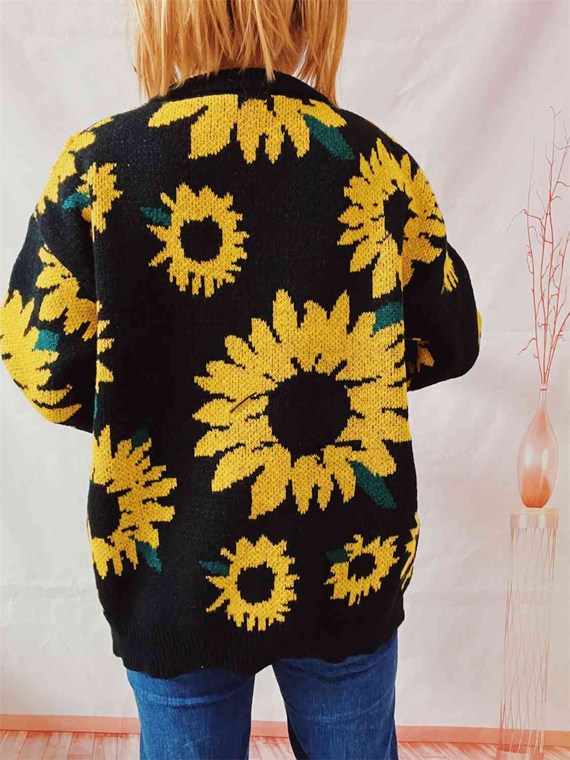 Sunflower Dropped Shoulder Long Sleeve Sweater - Deals DejaVu