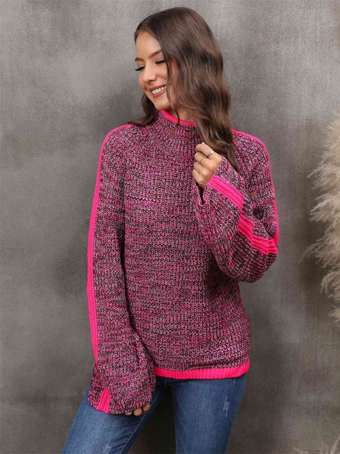 Heathered Turtleneck Long Sleeve Sweater - Deals DejaVu