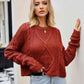 Cable-Knit Round Neck Dropped Shoulder Sweater - Deals DejaVu