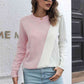 Contrast Color Round Neck Long Sleeve Sweater