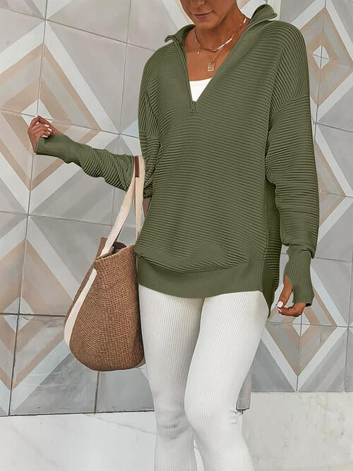 Half Zip Long Sleeve Knit Top - Deals DejaVu