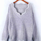 Notched Dropped Shoulder Long Sleeve Sweater