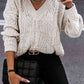 V-Neck Cable-Knit Long Sleeve Sweater