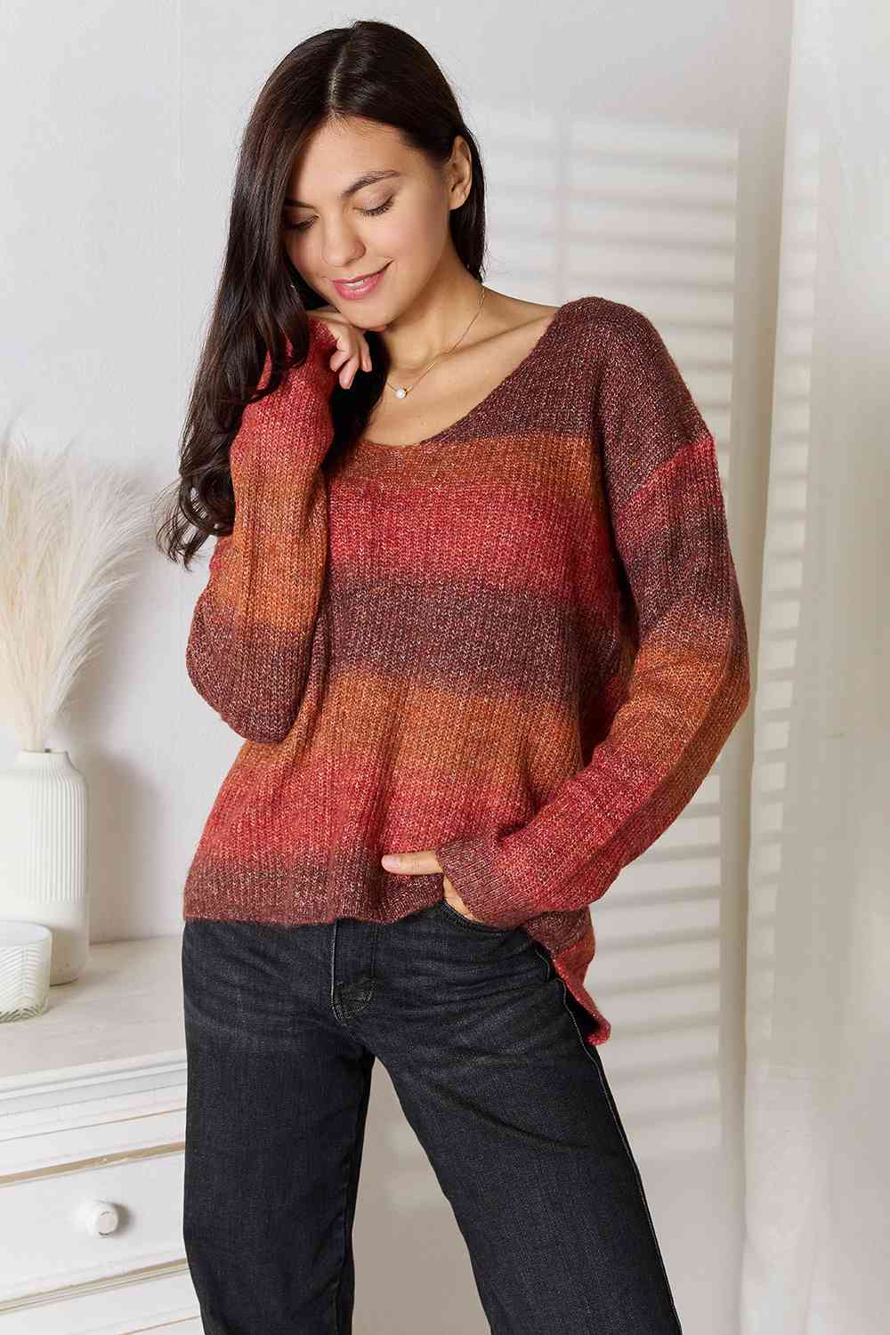 Gradient V-Neck Sweater - Deals DejaVu