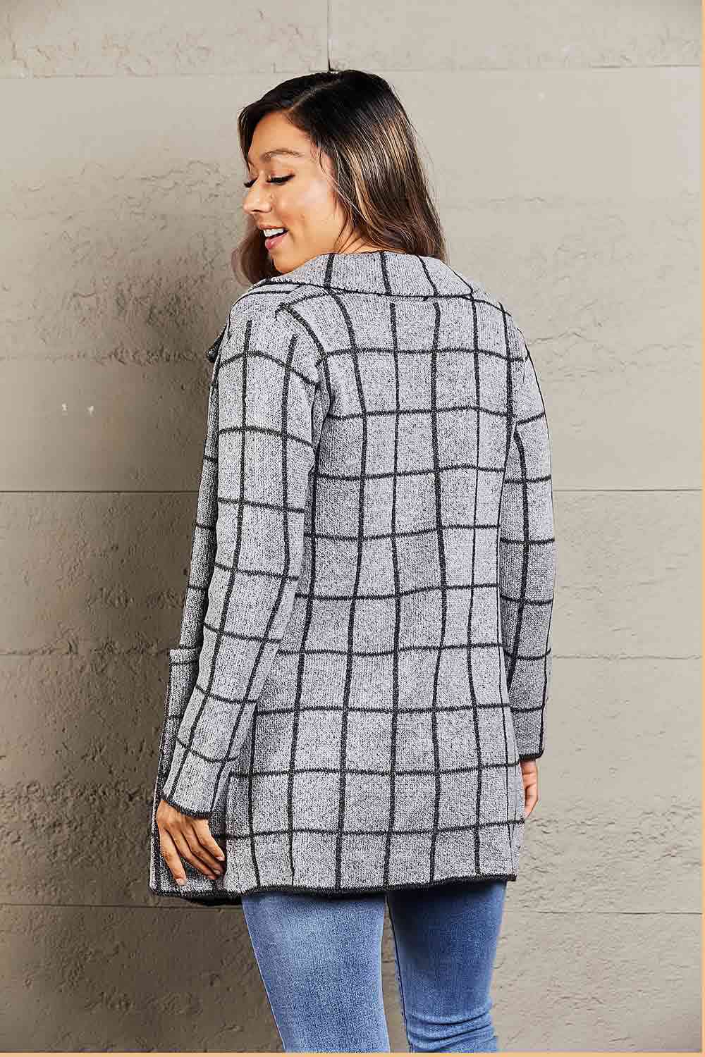 Double Take Printed Open Front Lapel Collar Cardigan with Pockets - Deals DejaVu