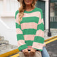 Striped Balloon Sleeve Knit Pullover - Deals DejaVu