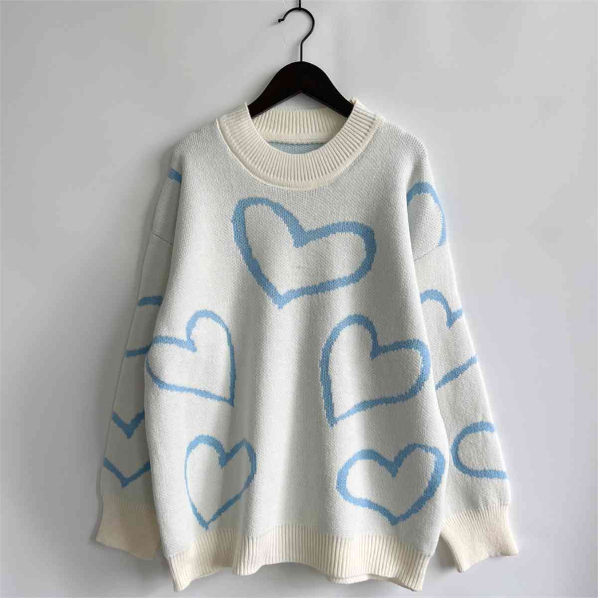 Heart Pattern Long Sleeve Sweater - Deals DejaVu