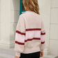 Striped Quarter-Zip Lantern Sleeve Sweater - Deals DejaVu