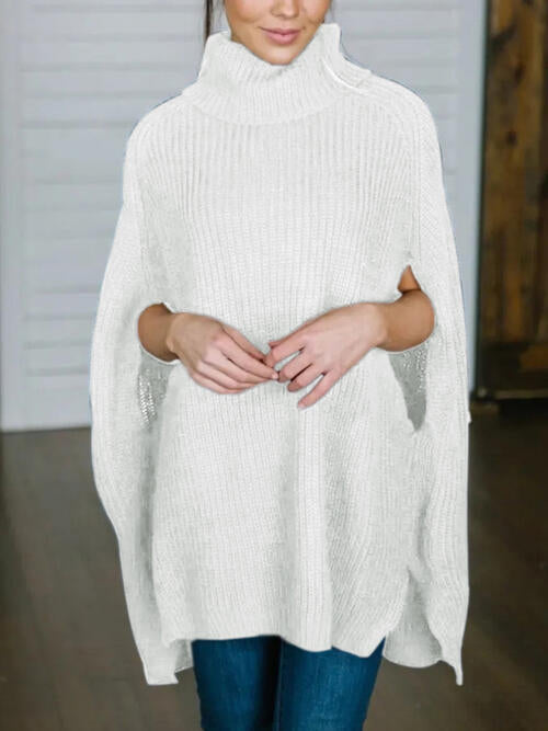 Turtleneck Slit Sweater - Deals DejaVu