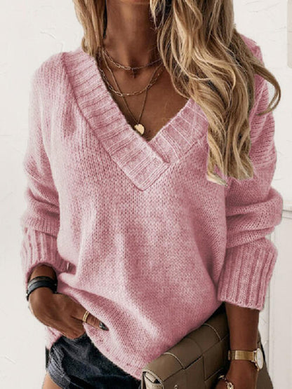 V-Neck Long Sleeve Knit Top - Deals DejaVu