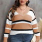 Plus Size Striped V-Neck Dropped Shoulder Sweater