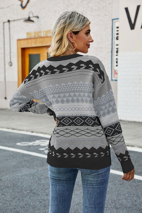 Round Neck Drop Shoulder Sweater - Deals DejaVu