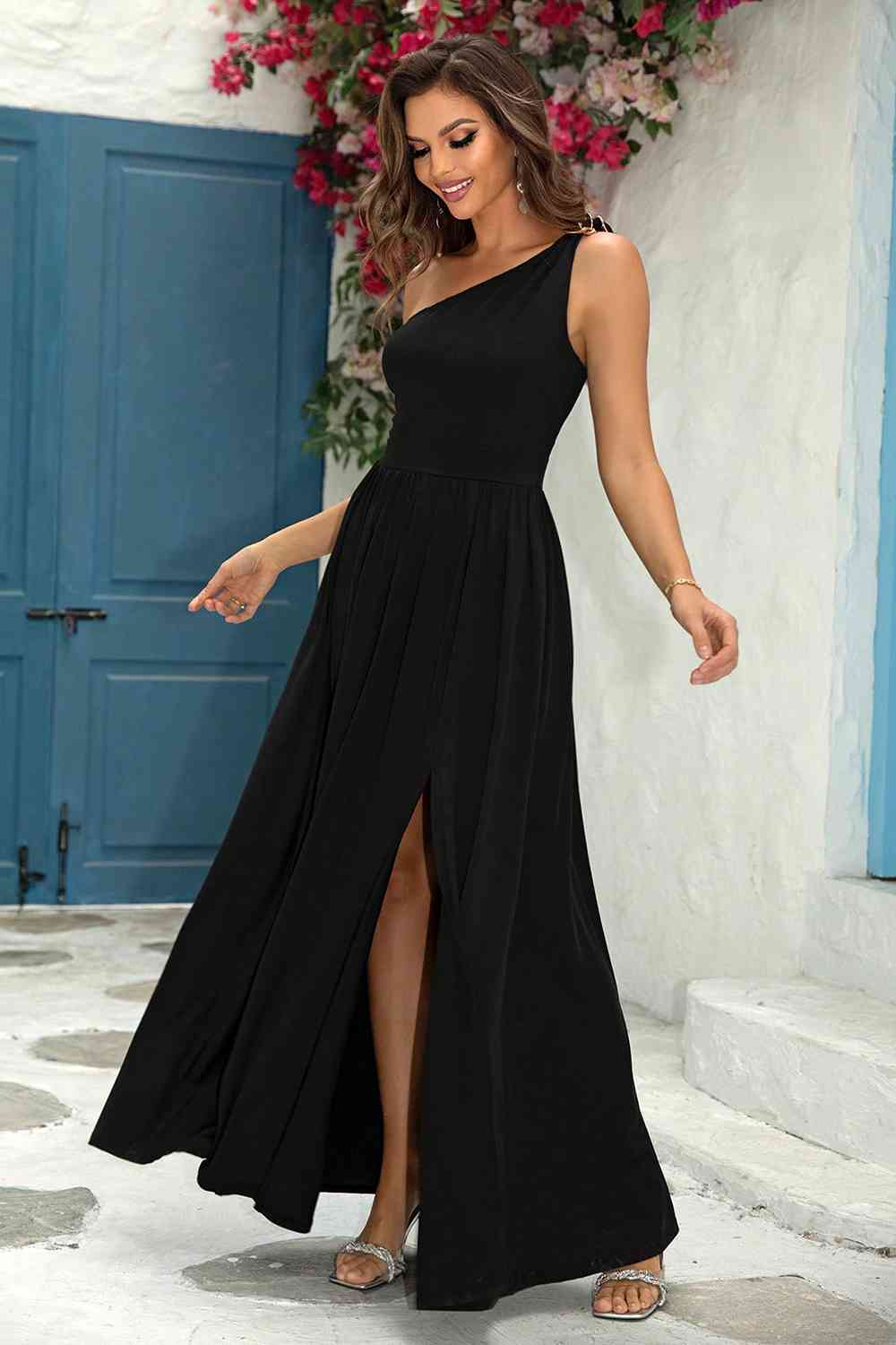 One-Shoulder Split Maxi Dress (BWM) T - Deals DejaVu