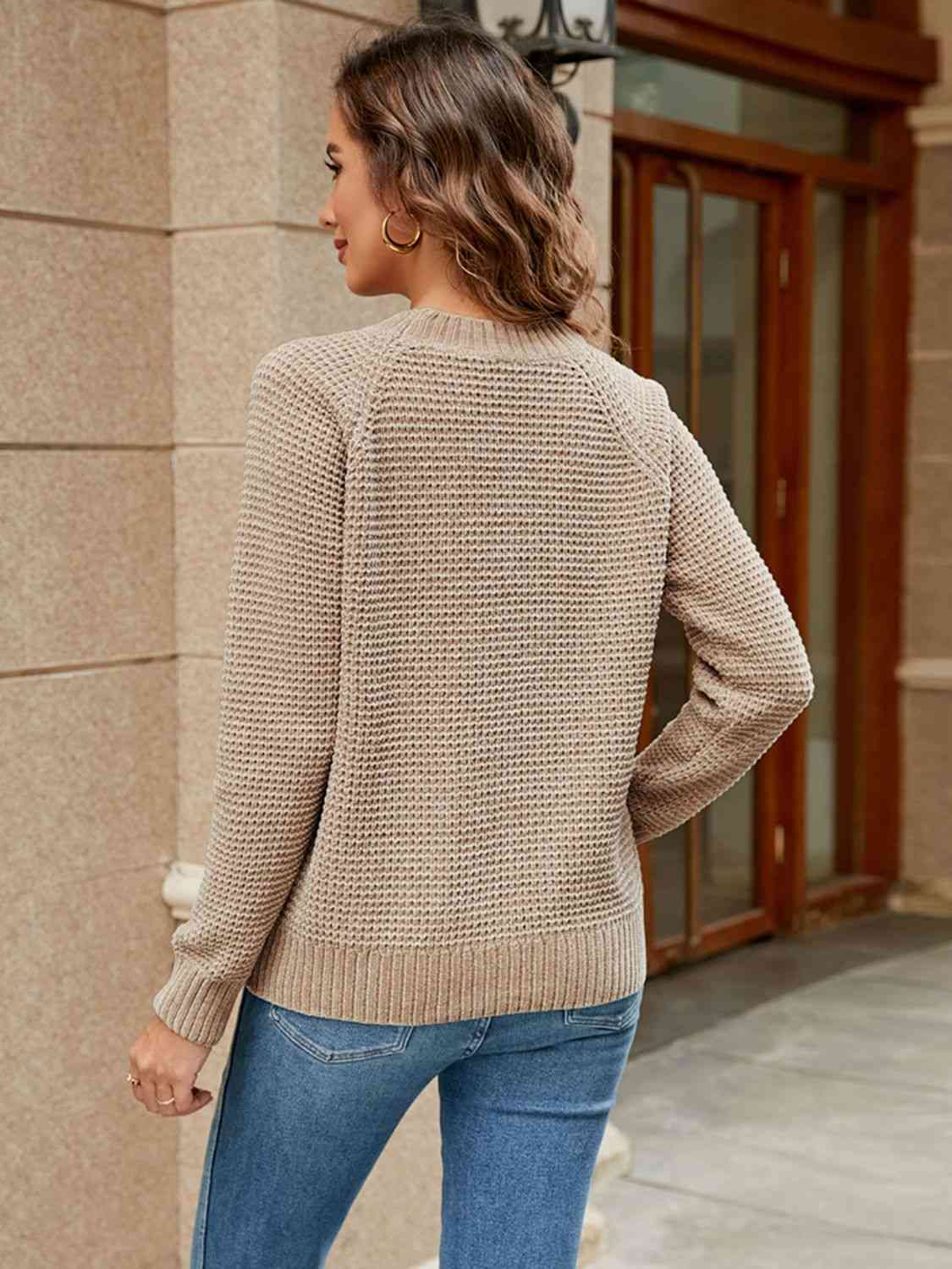 Round Neck Raglan Sleeve Sweater - Deals DejaVu