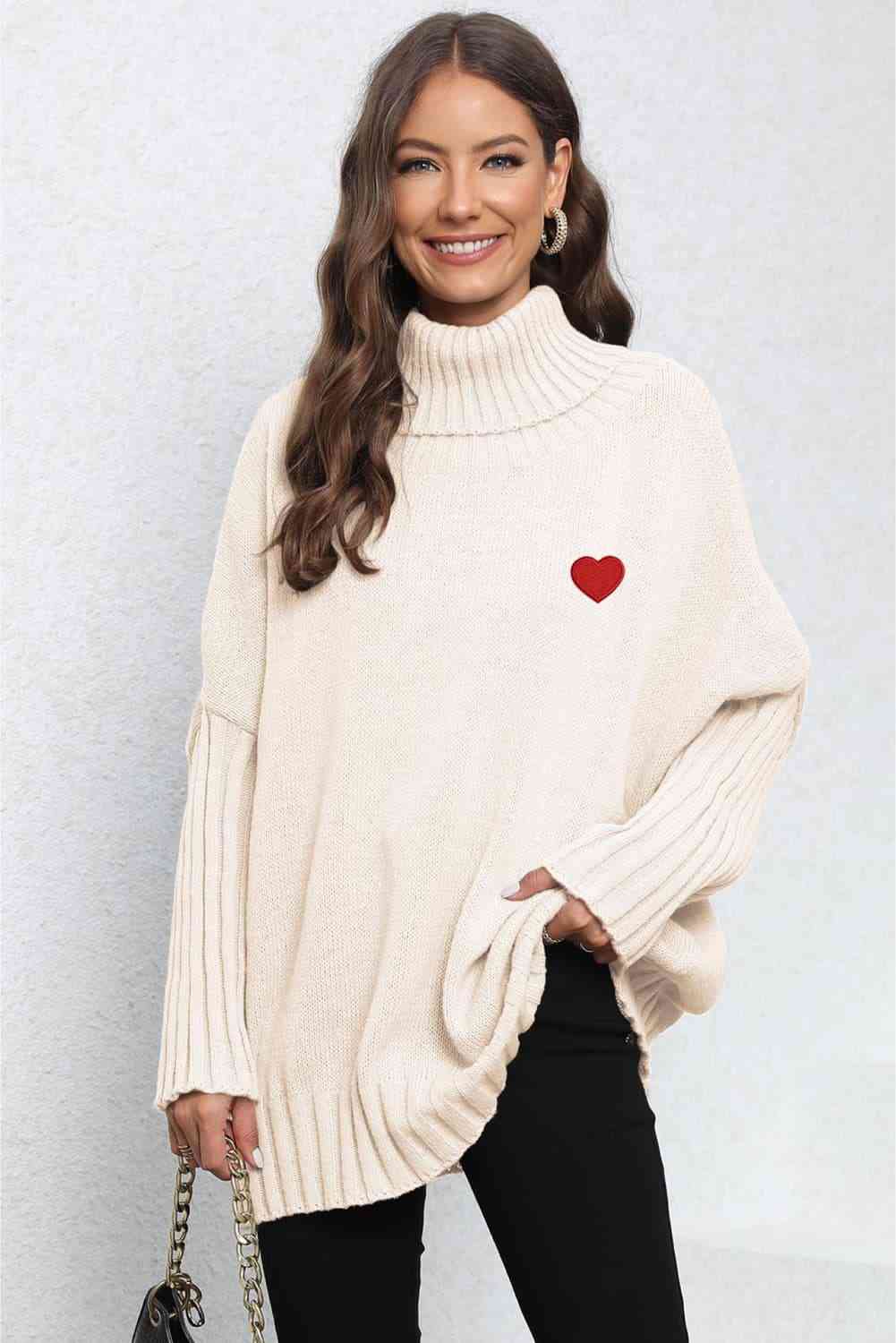 Turtle Neck Long Sleeve Ribbed Sweater - Deals DejaVu